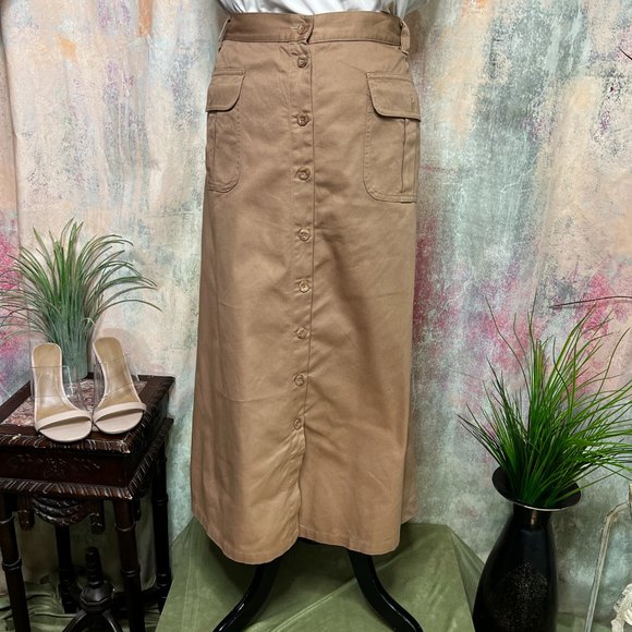 VTG 📌 Button Down Cotton Maxi A- Line Skirt with big Pockets - Picture 1 of 15